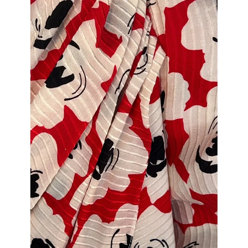 Digna Yero Sakowitz Womens Dress Size 10 Red Blk Wht Puff Sleeves & Draped Yoke - Picture 16 of 16
